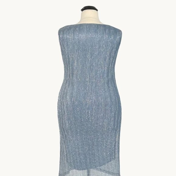 New Formal Plus Size Dress w/ Round Neck Sequins Embroidery & Relaxed Fit T9001 - Picture 4 of 9